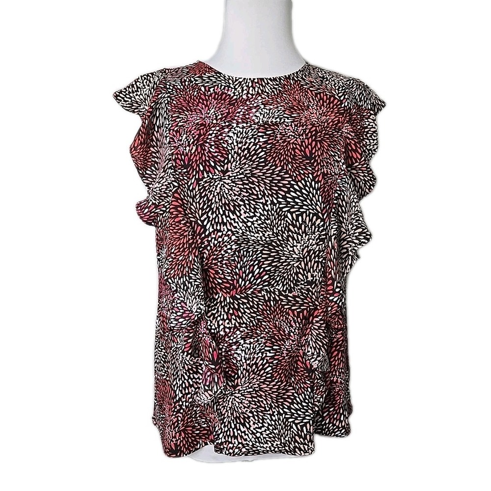 The Limited Stretch Knit Print Cap Sleeve Ruffle Top Size Medium M